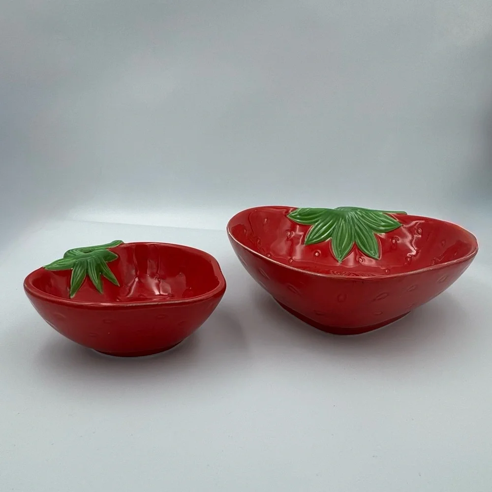 Vintage Knobler Japan Strawberry Bowl Set‎ Red Fruit Dish Cottagecore